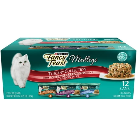 - (12 Pack) Fancy Feast Medleys Tuscany Collection With Long Grain Rice & Garden Greens and Savory Sauce Wet Cat Food Variety Pack, 3 oz. Cans