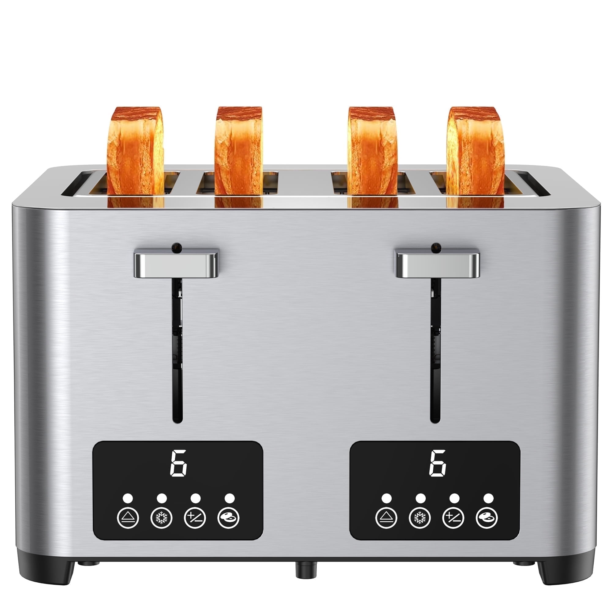Suodoka 4 Slice Toaster with Touchscreen, Stainless Steel Bread Toaster, 6 Browning Settings, Wide Slots, Reheat, Cancel and Defrost Functions