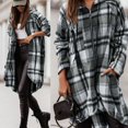 thumbnail image 2 of Plaid Trench Coat Womens Windbreaker Jacket Printed Shirt Zipper Irregular Jacket, 2 of 9