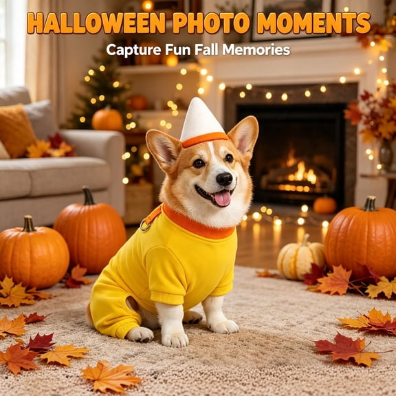 Halloween Candy Corn Dog Jumpsuit Costume with Cone Hat for Small Medium Dogs