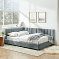 thumbnail image 3 of CoSoTower Full Size Upholstered Tufted Bed Frame, Sofa Bed Frame with Comfortable Backrest and Armrests, Full Size Bed for Bedroom, Living Room,Velvet-Gray, 81''*60''*29.5'', 3 of 9