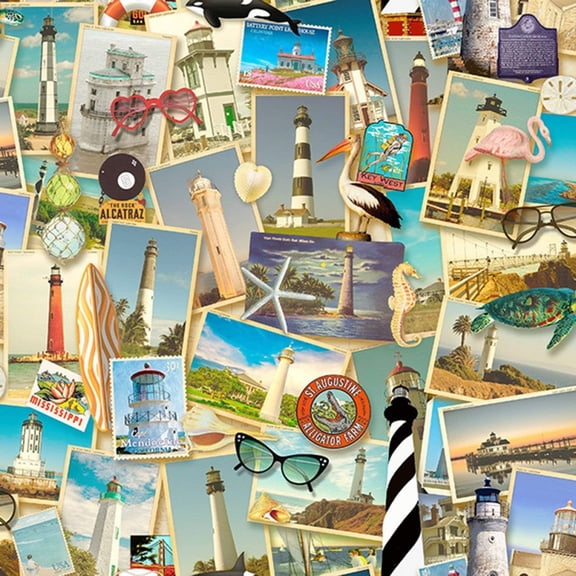 Springs Creative Southern Lighthouse 100% Cotton Fabric sold by the yard