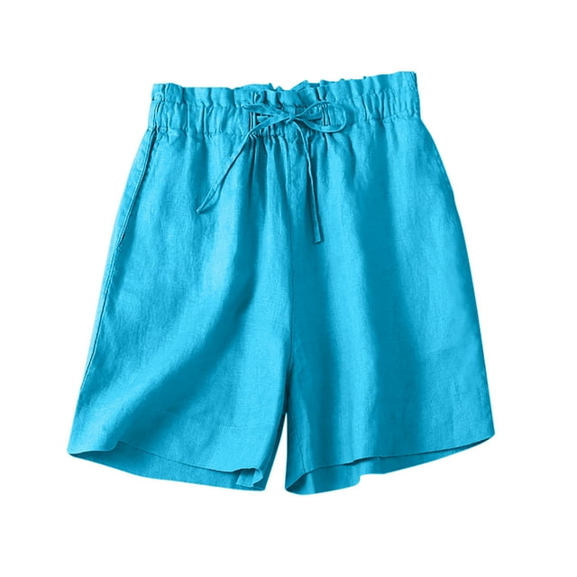 Qtocio Plus Size Shorts,Women's Solid Color Casual High Waisted 5 Length Shorts for Summer Daily Wear