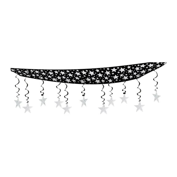 Party Decoration The Stars Are Out Ceiling Decor 12" X 12' - Black & Silver- Pack Of 6