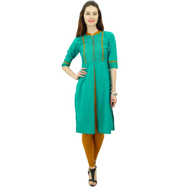 Phagun Kurti Droite à Col Mandarin pour Femmes, Motif Uni, Robe Ethnique Indienne de Designer