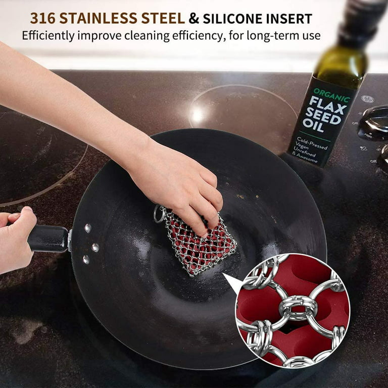 Stainless Steel Mesh Bag Silicone Cleaning Brush Scrubber Rustproof Kitchen  Pot Woks Cast Iron Cleaner Cookware BBQ Clean Tool