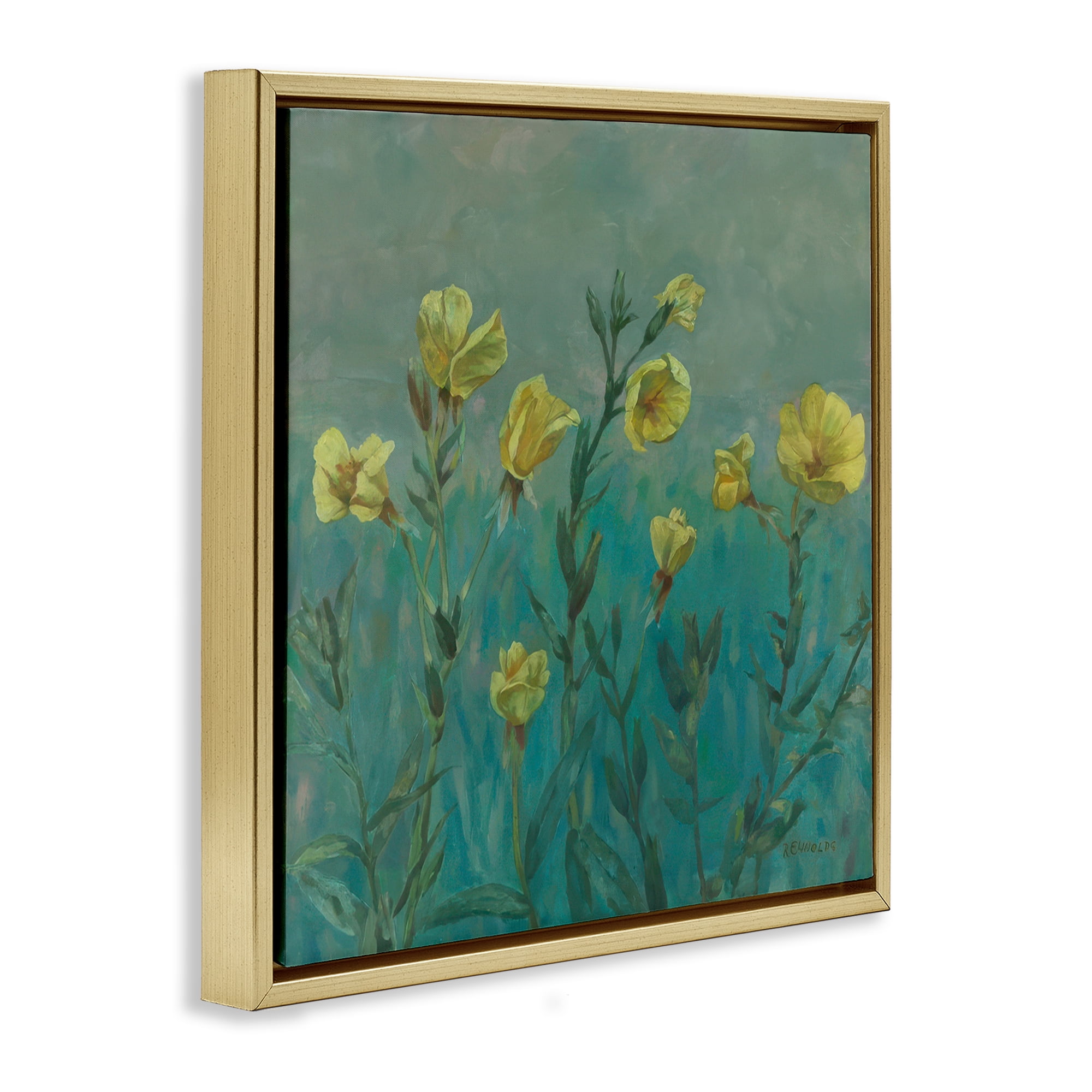 Stupell Industries Floral Buttercup Meadow Landscape & Nature Painting Gold Floater Framed Canvas Art Print Wall Art, 18 x 18