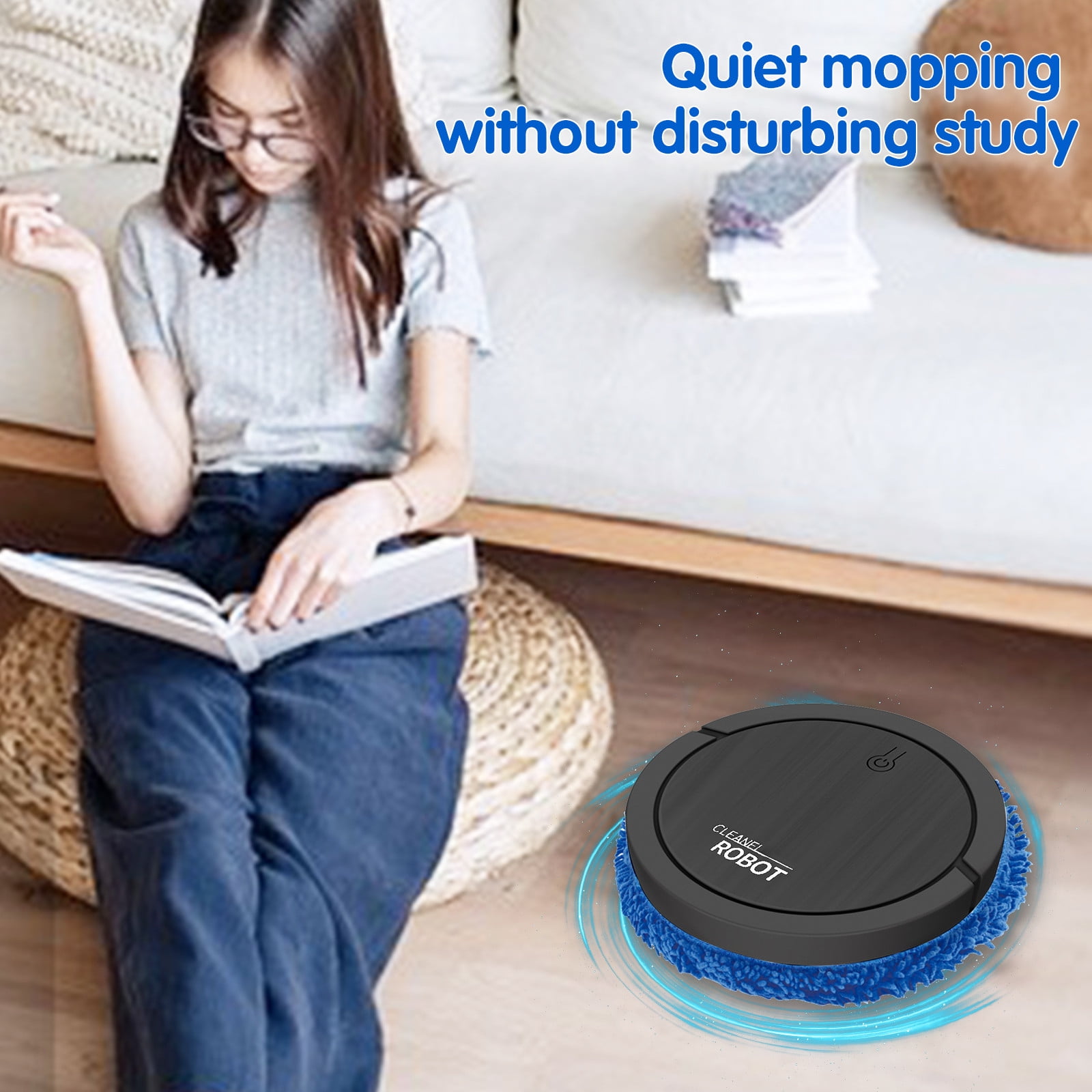 Intelligent Automatic Mopping Robot Wet and Dry Floor Cleaner Silent Mopping Machine for Home with Rotating Brush for Pet Hair and Dust White USB Charging 90-120㎡ Coverage