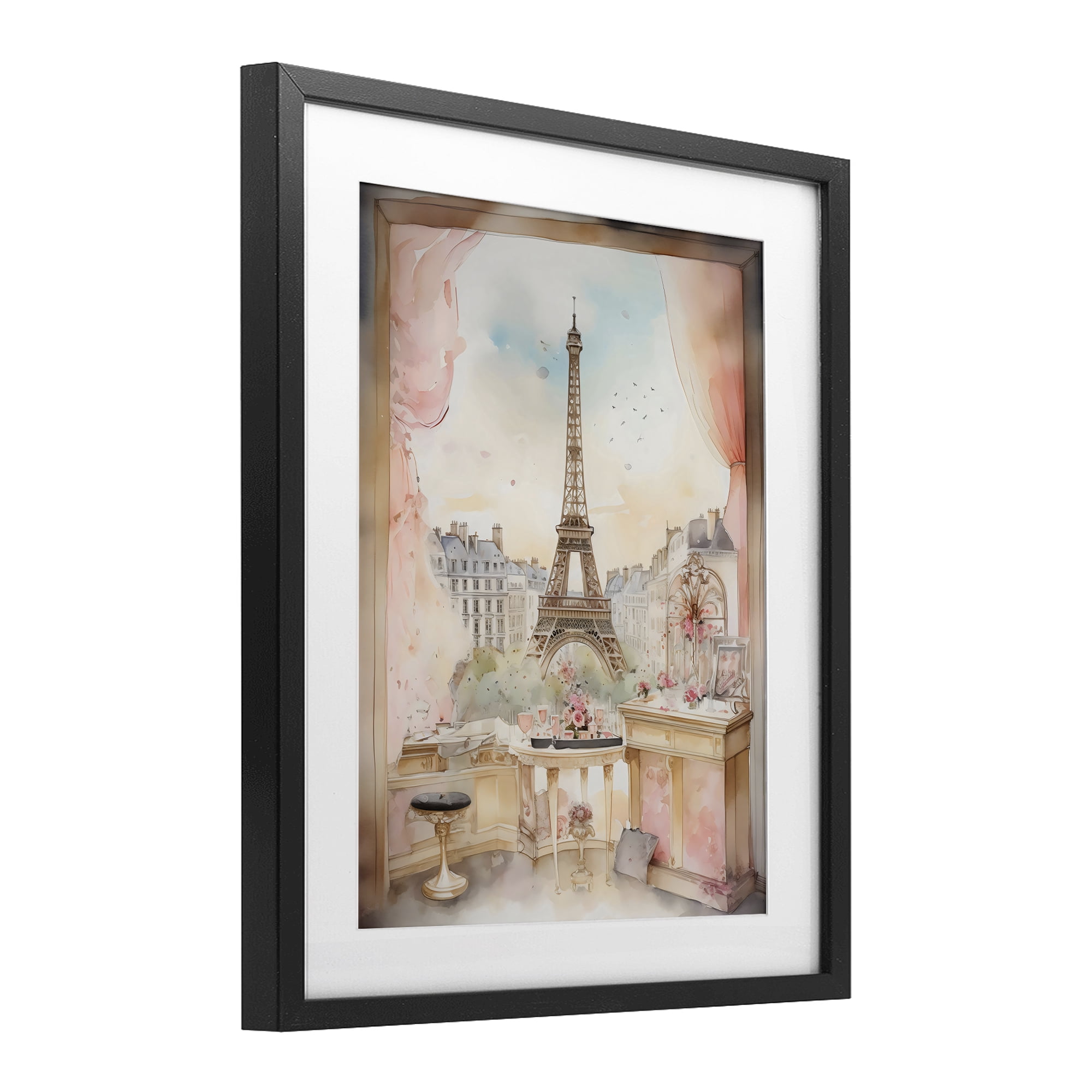 Stupell Industries Eiffel Tower Window View Black Framed Print Under Glass, design by Creative Studio