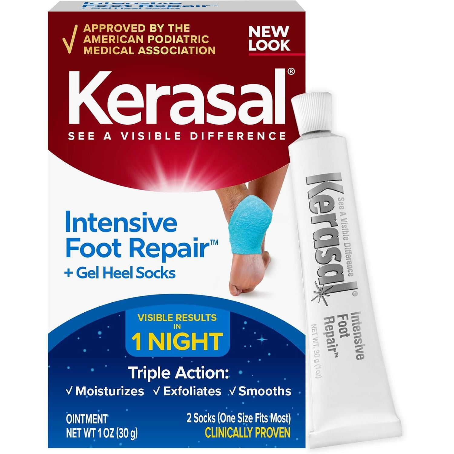 Kerasal Intensive Foot Repair Skin Healing Ointment, and Moisturizing Gel Socks, One Pair 1oz