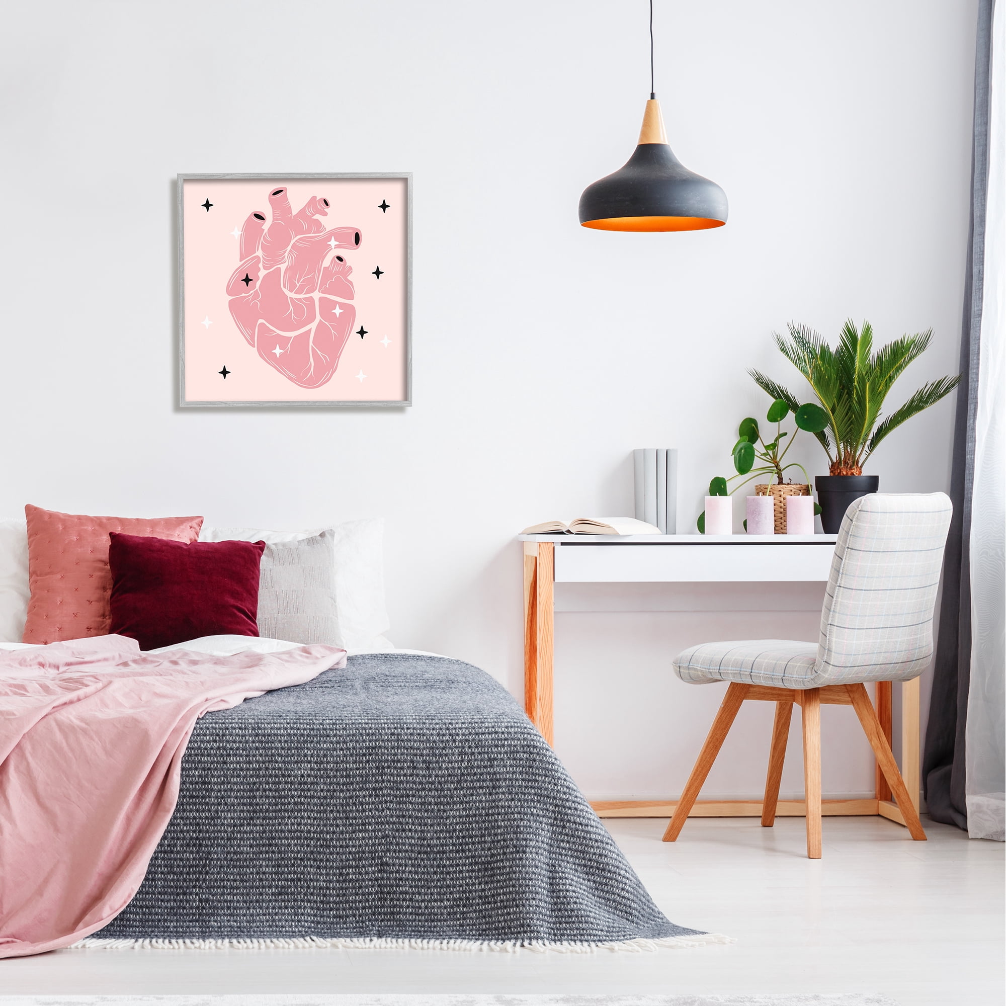 Stupell Pink Goth Anatomical Heart Beauty & Fashion Painting Gray Framed Art Print Wall Art