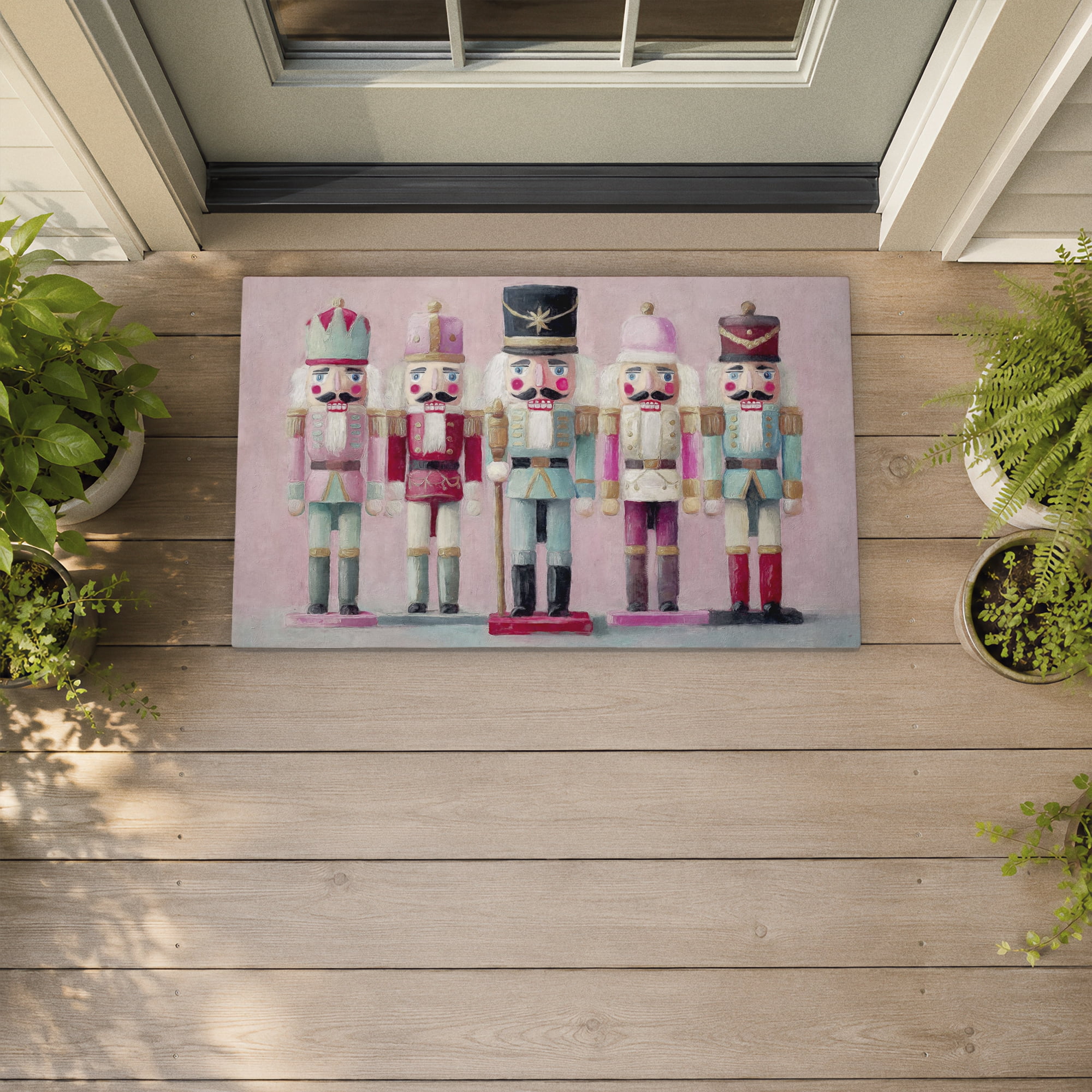 Stupell Industries Classic Nutcrackers on Pink Printed Outdoor Door Floor Mat, design by Nina Blue