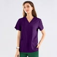 thumbnail image 4 of Drmagiyhm Womens Scrubs V Neck Solid Color Plus Size Scrub Tops Short Sleeve Stretch Nurse Uniforms Medical Nurse Scrubs with Pockets Dark Purple 2XL, 4 of 4