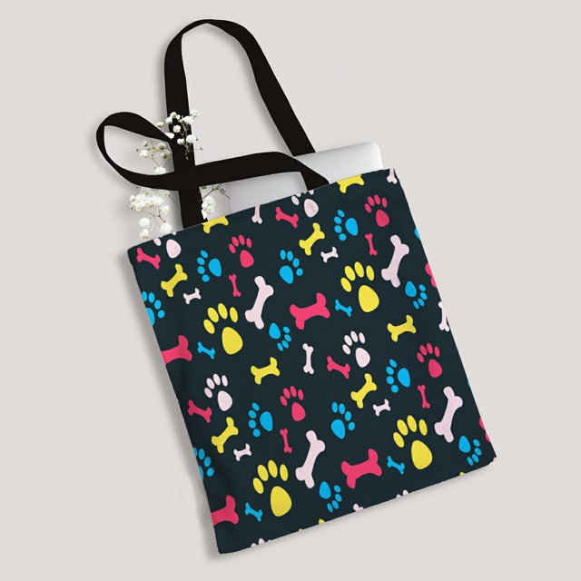 ABPHQTO Cool Pet Dog Paw Prints And Bones Texture Canvas Bag Reutilizable Tote Grocery Shopping Bags Tote Bag 36x41 cm