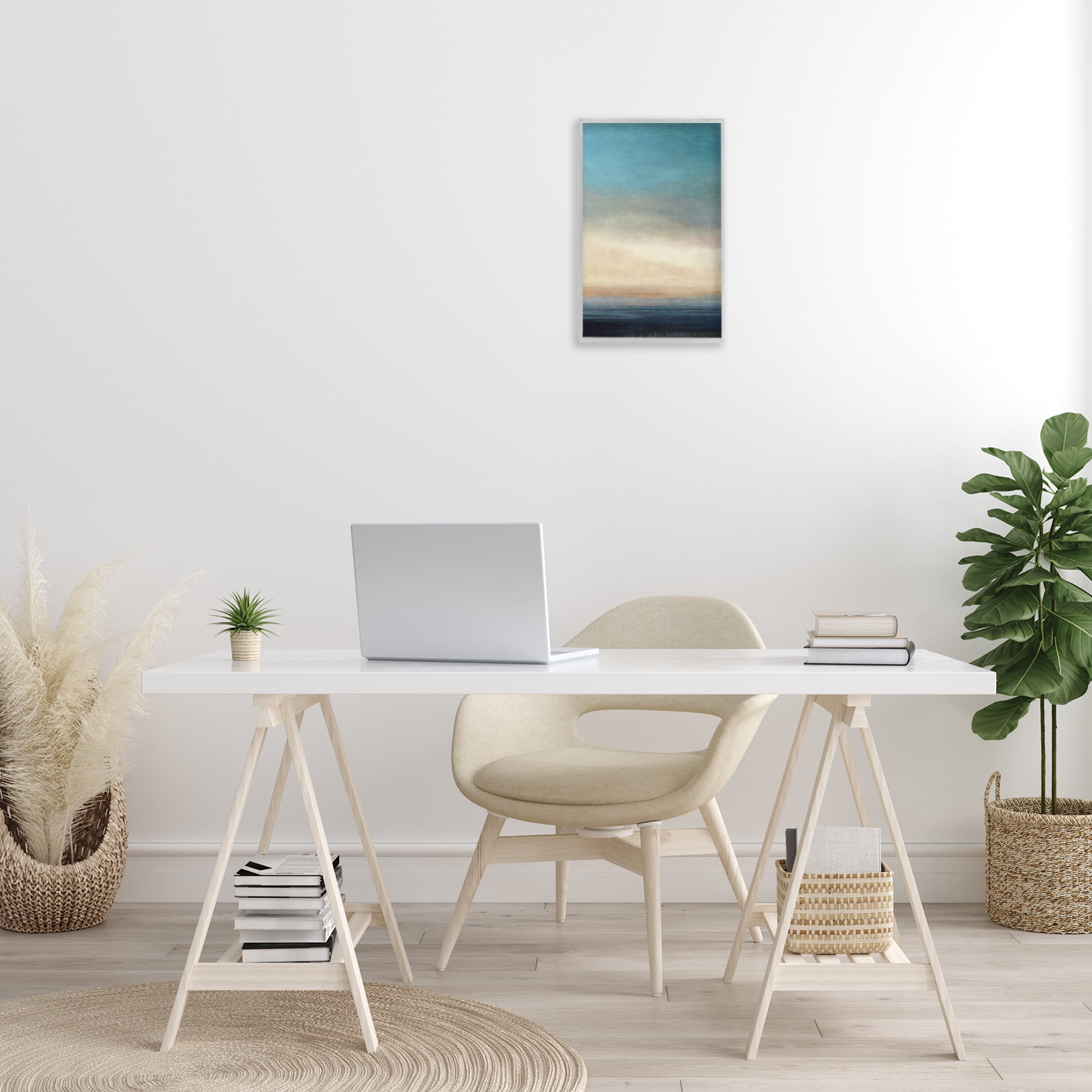 Stupell Industries Deep Blue Ocean Abstract Coastal Painting Gray Framed Art Print Wall Art, 12 x 18