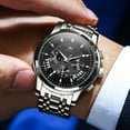 thumbnail image 4 of OLEVS Watches for Men, Mens Watches Quartz Silver Stainless Steel Waterproof Luminous Business Calendar Wrist Watch reloj para hombre Black Dial, 4 of 12