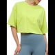 thumbnail image 3 of Top Corto Holgado de Corta para Mujer, Cuello Redondo, Hombros Caídos, Informal, Estilo Cuadrado, para Yoga, Correr, Corto Verde XL, 3 of 8