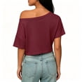 thumbnail image 3 of Womens Off The Shoulder Tops Short Sleeve Solid Crop Tops Casual Loose Summer T Shirt, L, 3 of 5