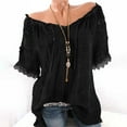 thumbnail image 4 of ZQGJB Plus Size Off the Shoulder Tops for Women Casual Lace Trim Short Sleeve Solid Color T-Shirts Loose Fit Comfy Pullover Oversized Tshirt Blouse Black M, 4 of 7