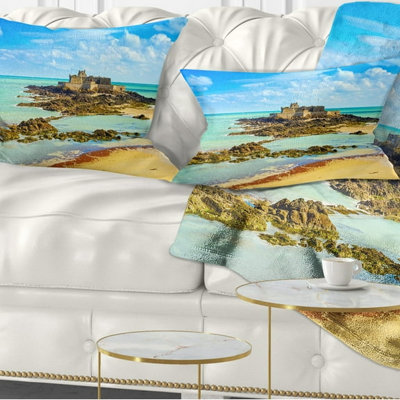 Designart Saint Malo Fort National Beach - Seascape Throw Pillow - 12x20