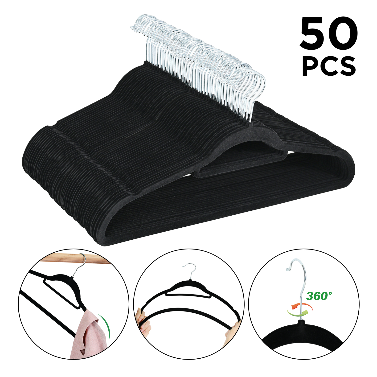 Ollieroo Premium Velvet Hangers, 50 Pack Black