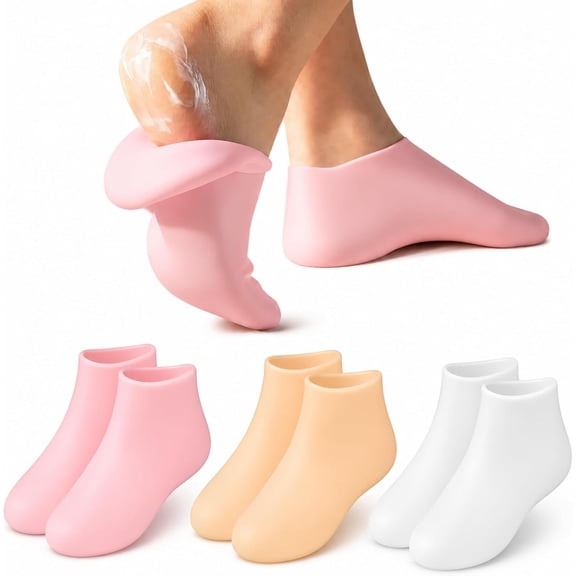 3 Pairs Reusable Silicone Foot Care Socks – Moisturizing Heel Mask Socks for Dry Cracked Feet, Soft Gel Foot Covers, Home Spa Pedicure Treatment Unisex