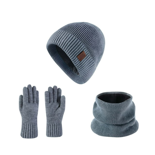 HAiming Hat Scarf Touchscreen Glove Knit 3PCS Set Solid Color Neck Warmer Pullover Caps for Cold Weather
