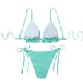 thumbnail image 4 of Women's Two Piece Bikini Summer Hot Girl Middle Waist Briefs And Off-Shoulder Backless Deep V-Neck Straps Bra Solid Color Beach Vacation Split Swimsuit for Swimming, 4 of 5