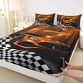 thumbnail image 3 of Homewish Cartoon Orange Automobile Queen Sheet Sets, Sports Car Checkered Flag Flat Sheet, Teens Kids Boys Men Queen Fitted Sheet, Super Cozy Room Decor, 4 Pieces, 3 of 7