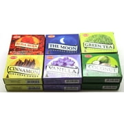 HEM Assorted Incense Cones - 12 Packs of 10 Cones Each - With 6 Different Scents: Vanilla, Cinnamon, The Moon, Green Tea, Coconut, Red Rose