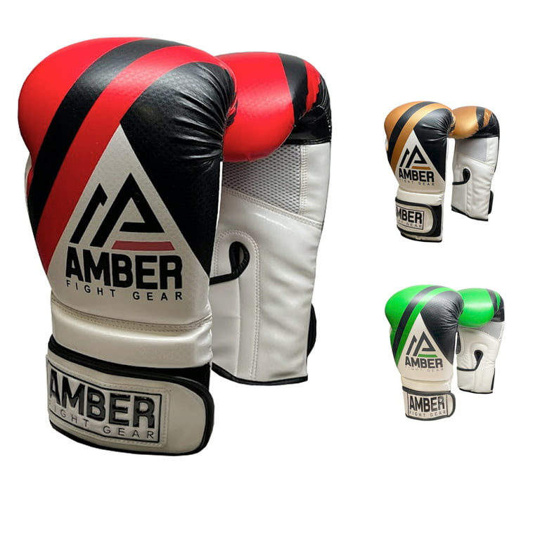 Amber Fight Gear Fury Boxing Gloves Boxing Kickboxing Muay Thai Training  Gloves Sparring Punching Bag Mitts Gold/Black 16oz