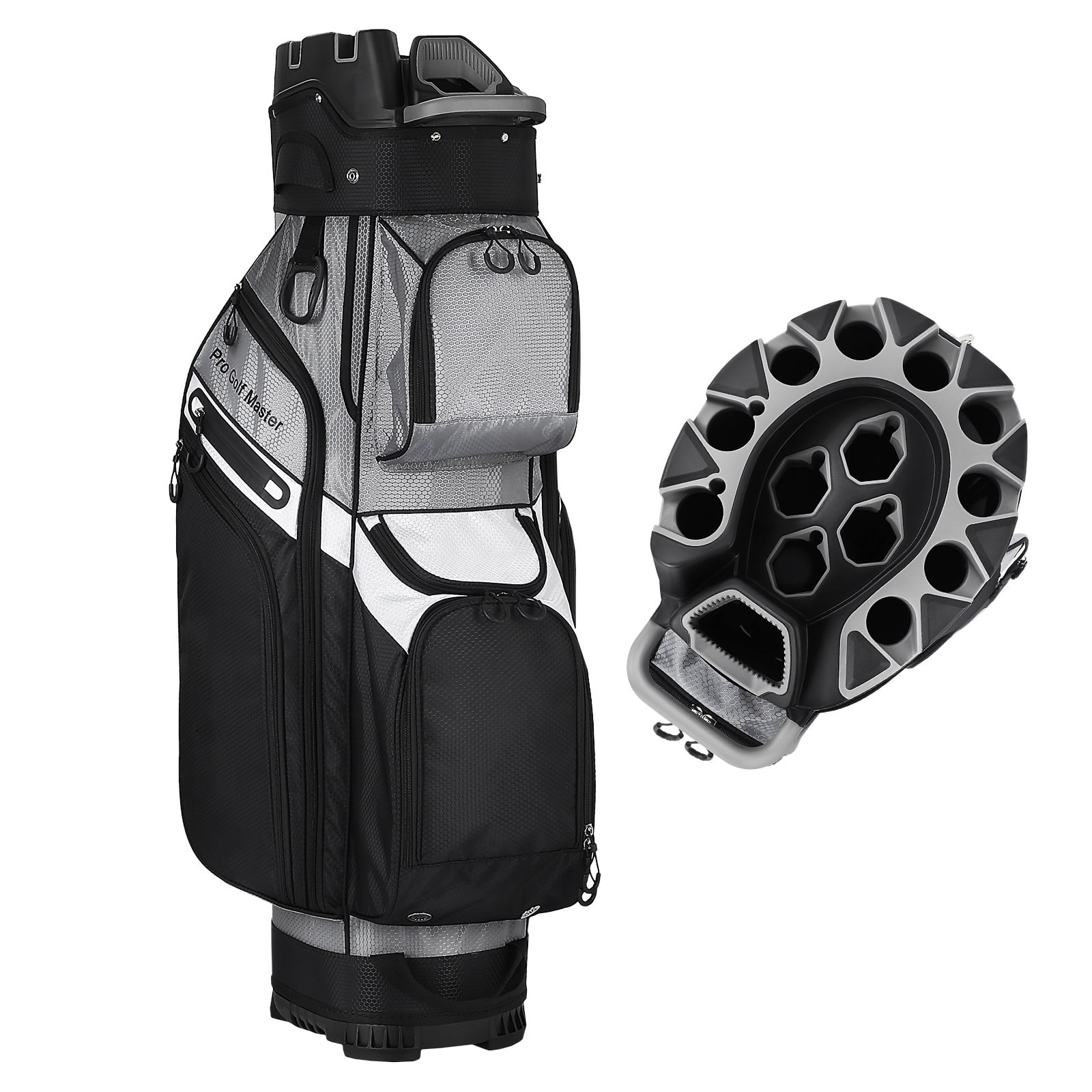Hemoton Golf Cart Bag 14-Way Organizer Black Nylon Waterproof for Golfing Use