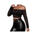 thumbnail image 3 of hirigin Women's Sexy Hollow Midriff-baring Tops, Women Leisure Style Solid Color Strapless Long Sleeve Blouse Slim Base Shirt, 3 of 6