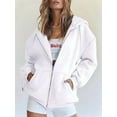 thumbnail image 3 of Womens Zip Up Hoodies Oversized Sweatshirts Fall School Fashion Outfits Casual Jackets Winter Clothes White L, 3 of 7