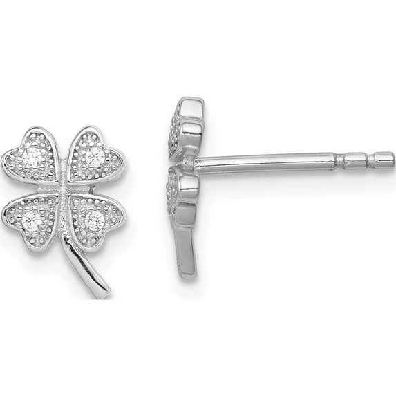 Sterling Silver Rhodium-Plated Polished Cz 4 Clover Post Earrings (10 X 7) Made In China qe11843