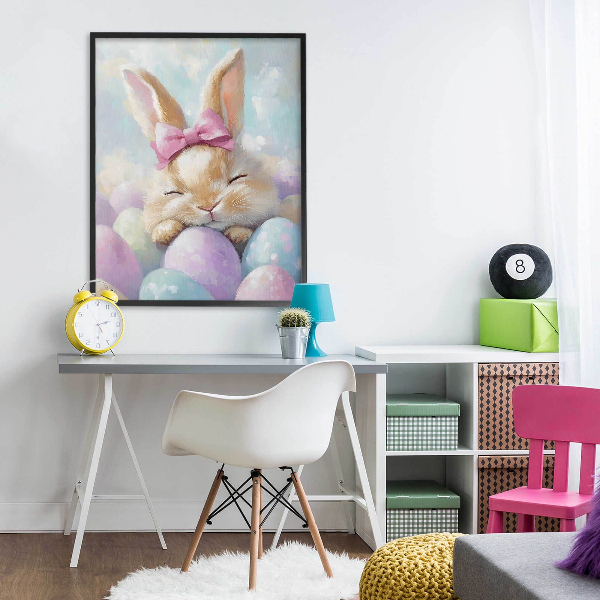 Stupell Industries Sleeping Easter Bunny with Eggs Black Framed Giclee Art, design by The Prints Vibe