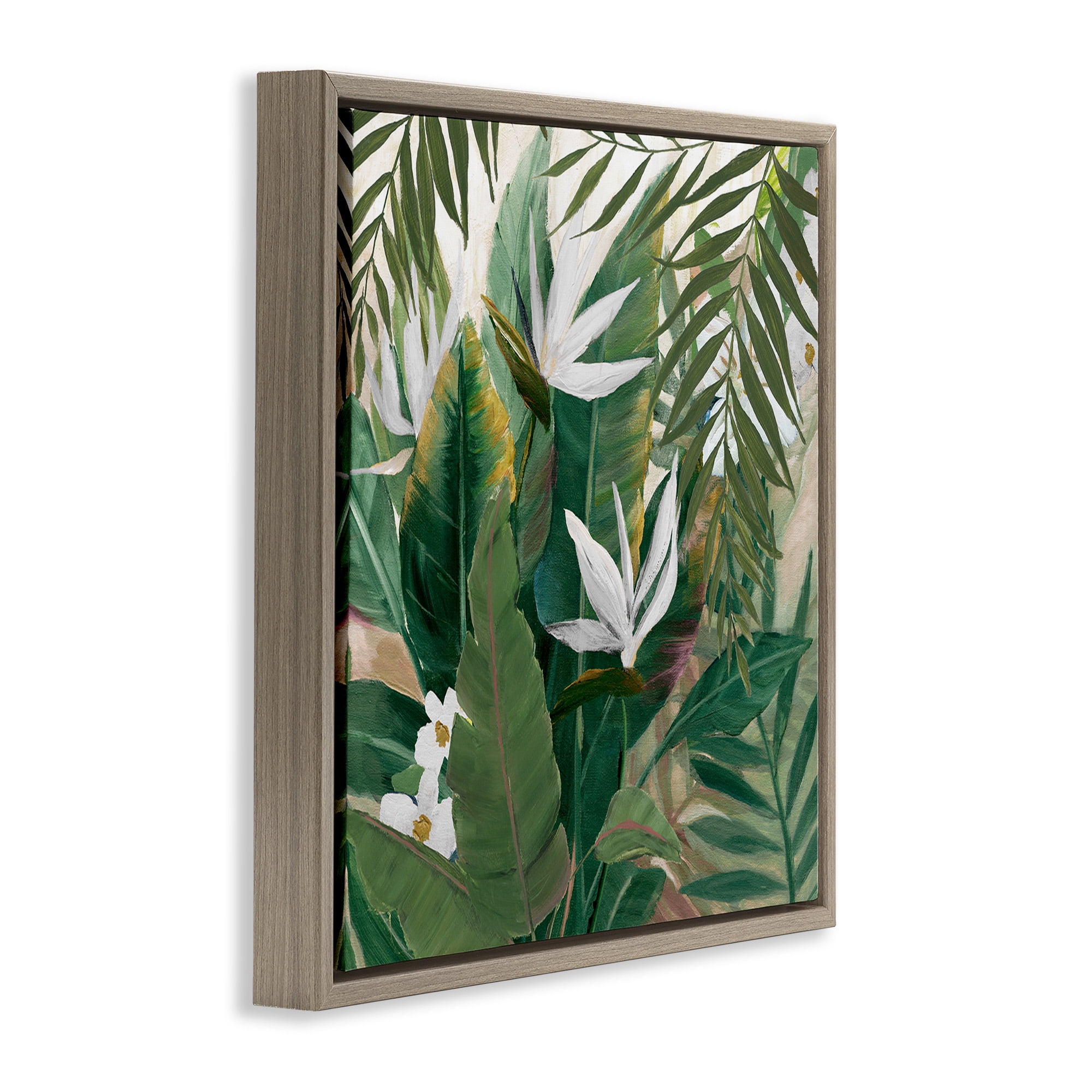Stupell Industries Tropical Birds Of Paradise Plant Botanical & Floral Painting Brown Floater Framed Canvas Art Print Wall Art, 18 x 18