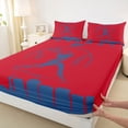 thumbnail image 3 of Homewish Cartoon Baseball Athlete Full Size Sheets for Kids, Cartoon Ball Gaming Bed Sheets, Red Blue Stripes Lines Sheet Sets, Lightweight Room Decor, 4pcs, 3 of 7