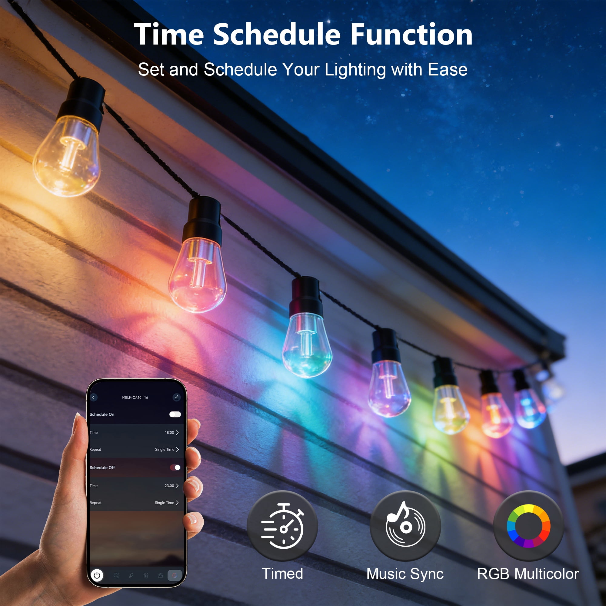 150FT RGB Outdoor String Lights, +IC Outside Light Dimmable Shatterproof LED Bulbs, IP67 Waterproof Chasing Effect Lighting DreamColor Patio Strip Lights for Backyard, Balcony, Outdoor Living