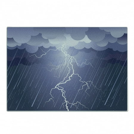 

Night Cutting Board Lightning Strike Thunderstorm in the Air at Dark Night Rainy Electric Force Bolts Image Decorative Tempered Glass Cutting and Serving Board Small Size Blue by Ambesonne