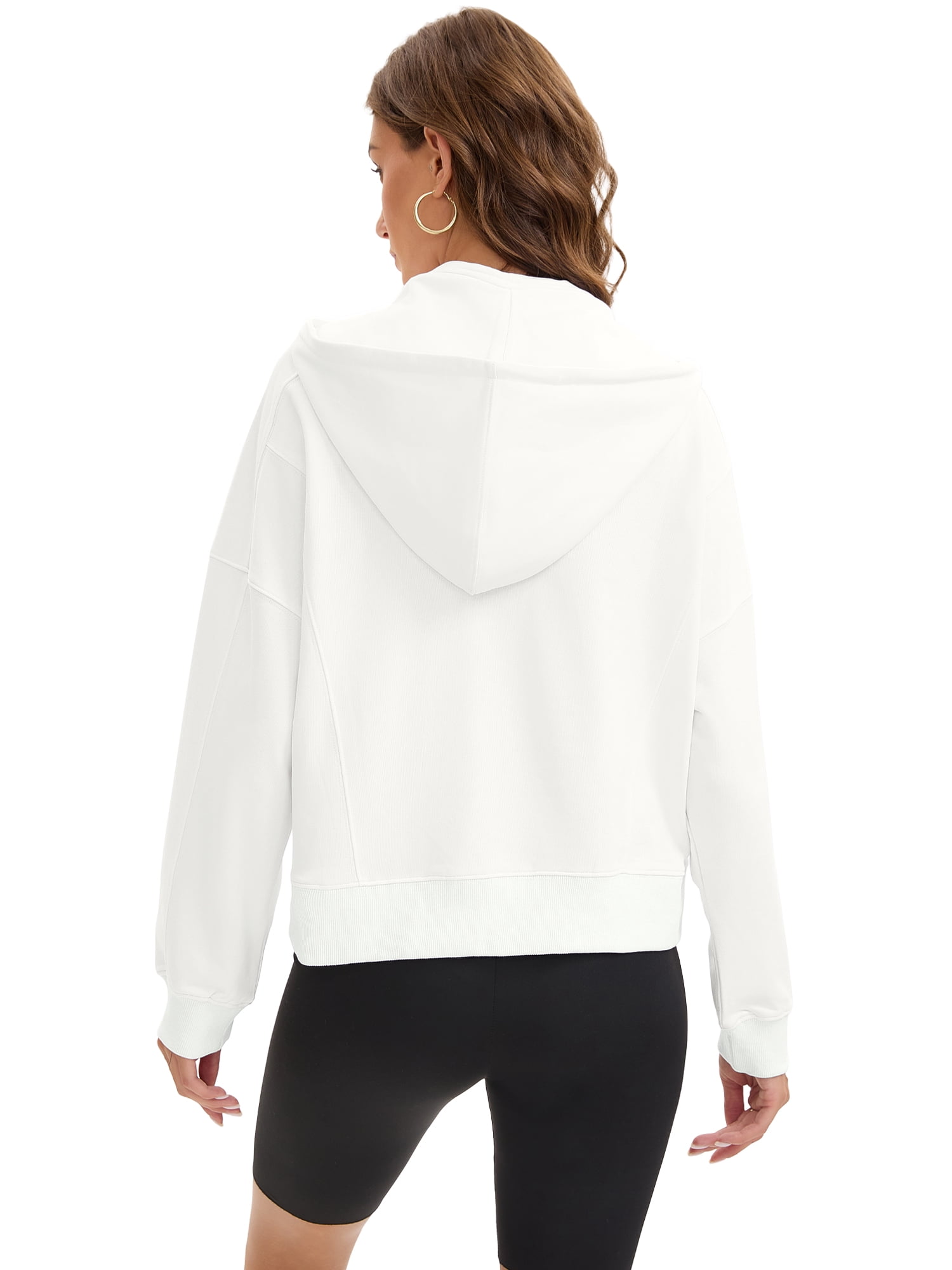 DARING DIVA Women's Stylish Cropped Half Zip Hoodie with Trendy Side Slits L White