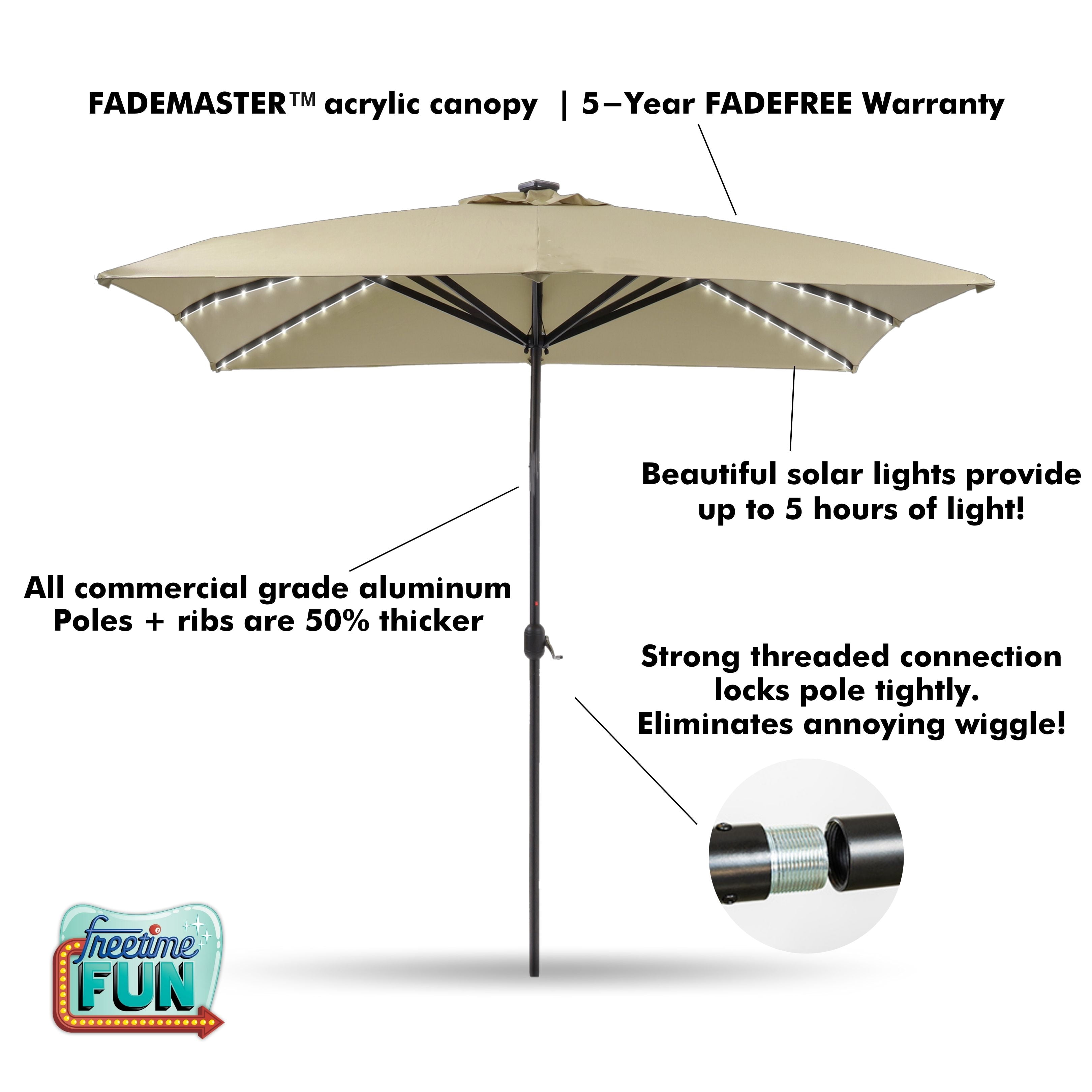 Freetime Fun Heavy Duty Ibiza 8x10ft Rectangular Outdoor Patio Umbrella with Solar Lights, Sand