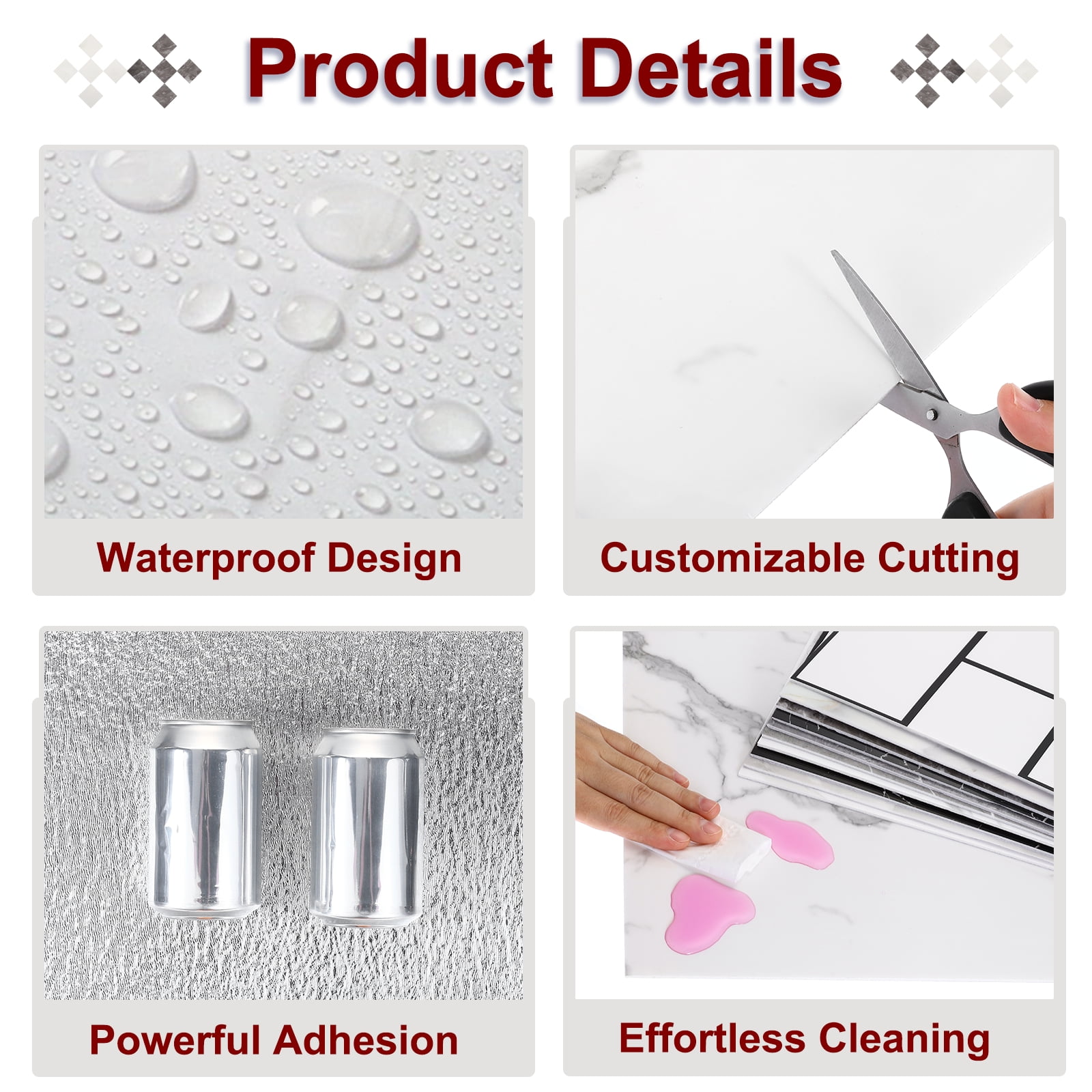 Uxcell 20Pcs Peel and Stick Marble Tiles, Waterproof Wall Panel Backsplash, 11.81"x11.81" Peel and Stick Shower Tiles for Bathroom, White with Grey Veins Design