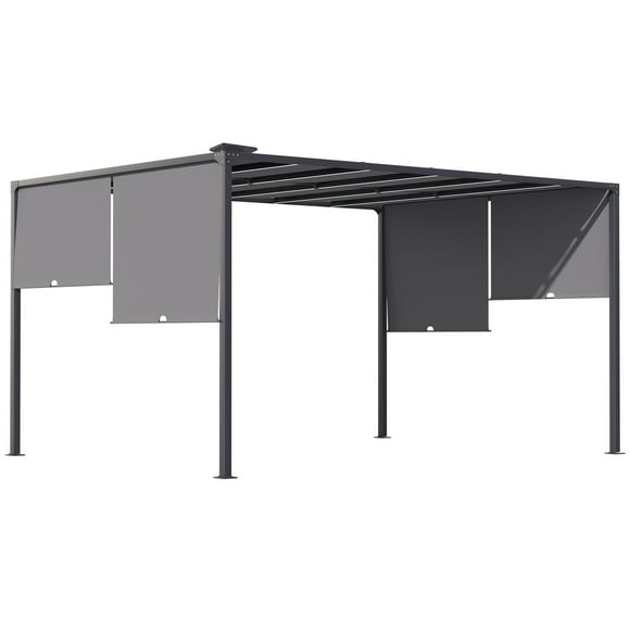 Outsunny 10'x13' Outdoor Pergola w/ LED Lights, Retractable Roof, Grey