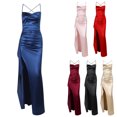 thumbnail image 4 of Ruched Backless Maxi Dress Women Gown Strappy Backless Sleeveless Evening Dress Night Party Long Dresses Vestido, 4 of 9