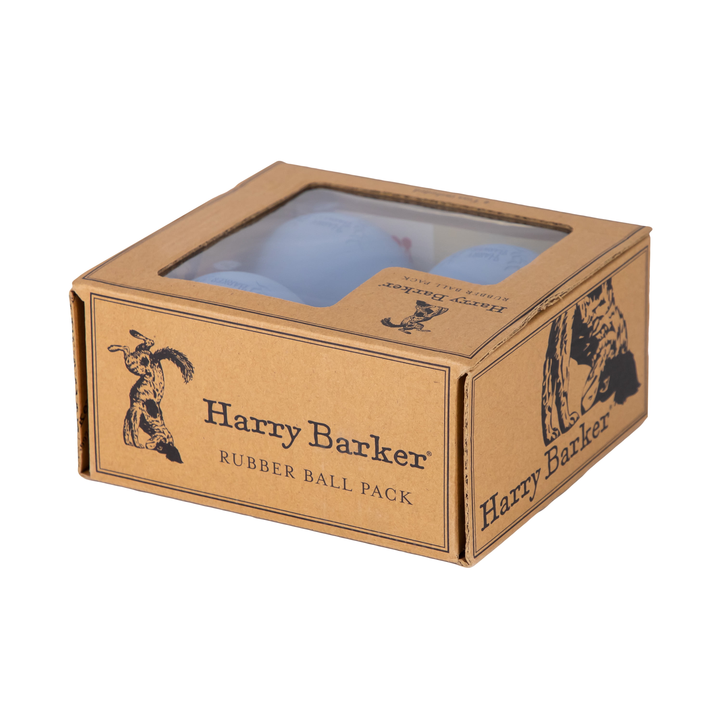 Harry Barker 3 Inch Durable All-Natural Rubber Dog Ball 4 Pack Set, Blue, Large