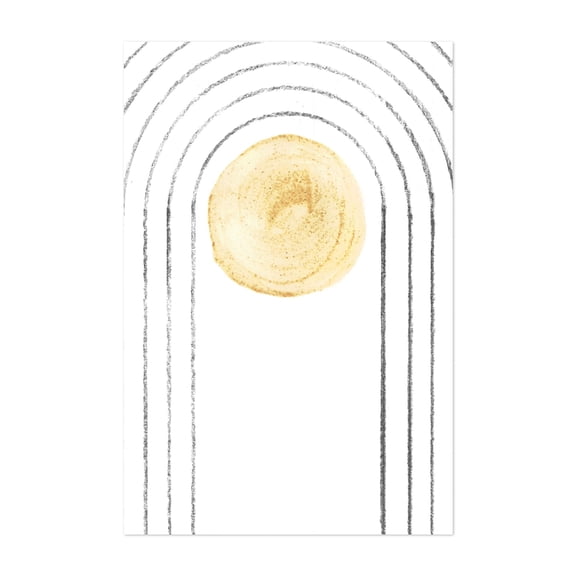 Mustard sun and linear arch - Mixed Media Minimalist Abstract Geometric Modern Art Line Art Watercolor Boho Unframed Wall Art Print 4 x 6 inches