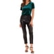 thumbnail image 2 of Camiseta casual de terciopelo de mujer Inspire Chic, con cuello en V y mangas cortas, talla 3XL, color verde lago, 2 of 6
