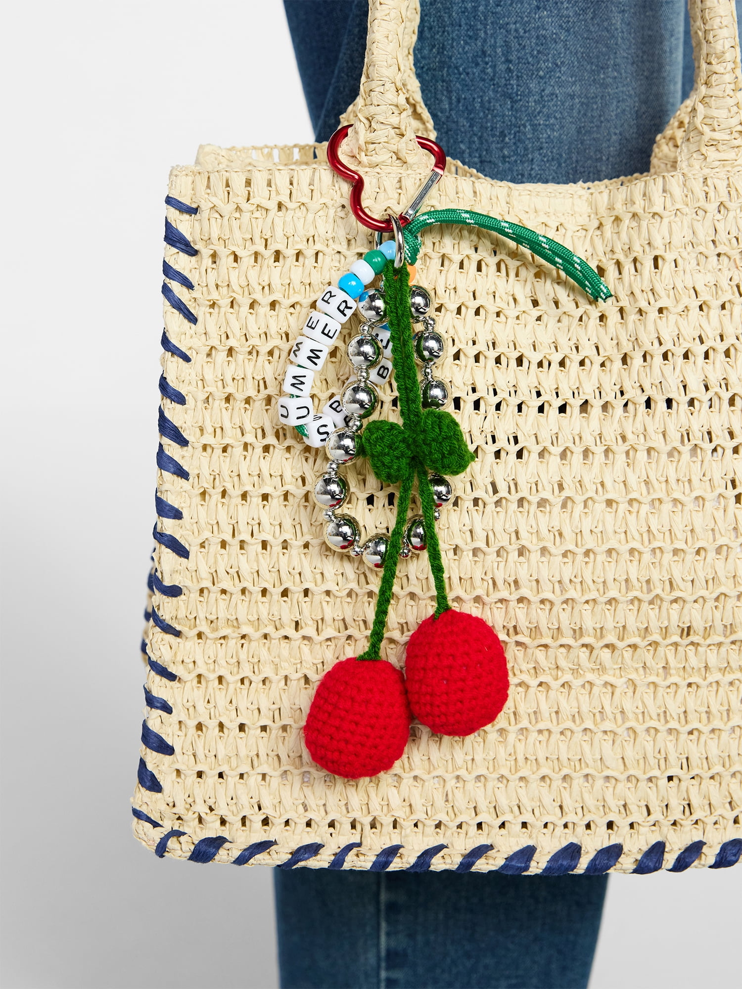 No Boundaries Women's Festival Bag Charm, Red Crochet Cherry