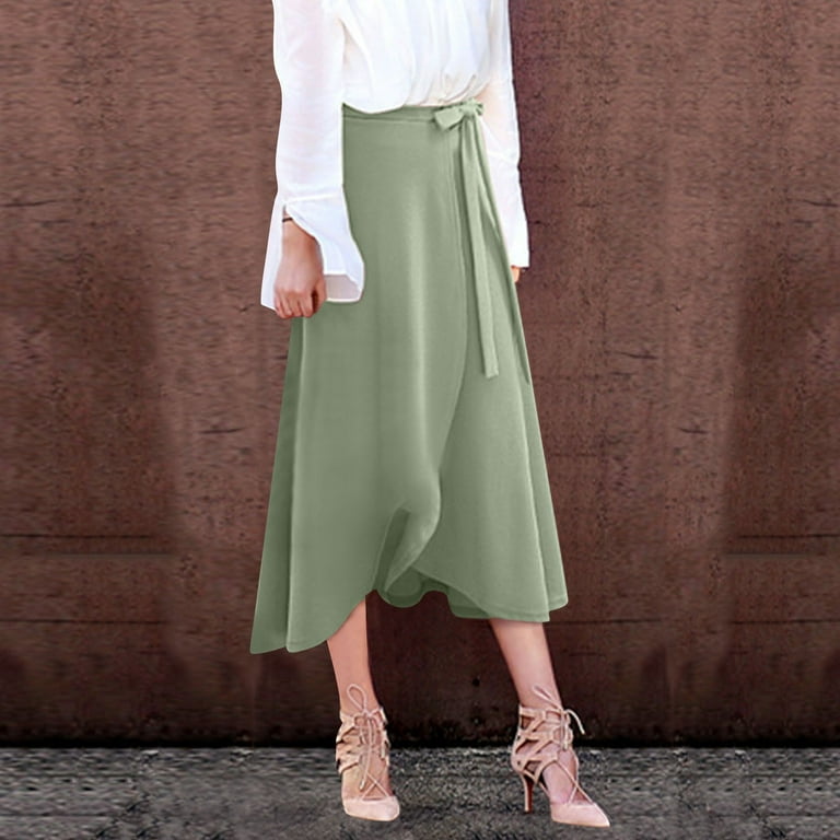 Aayomet Skirts For Women Midi Length Solid Color High Waist Irregular Skirt  Slit Skirt European And American Large Size Mid,Green Large 